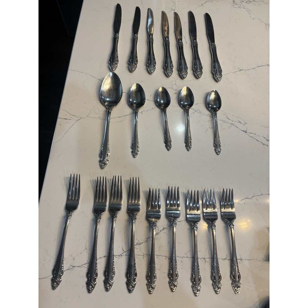 21 Pieces Gorham Pierced Baroque Stainless Flatware With Serving Spoon